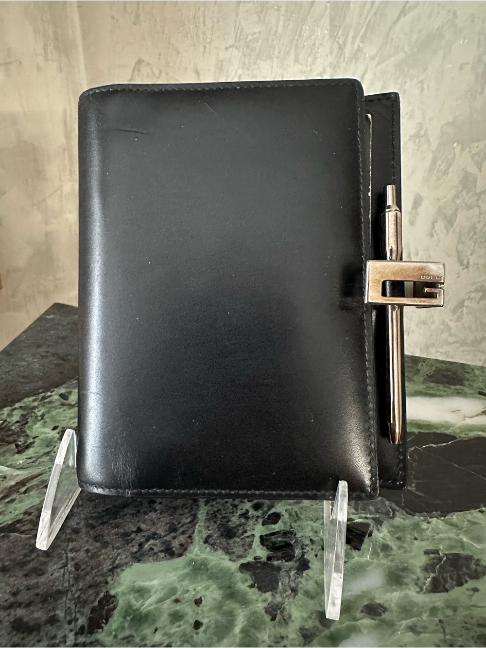 GUCCI AUTHENTIC Black Leather WALLET Planner with Pen Loop